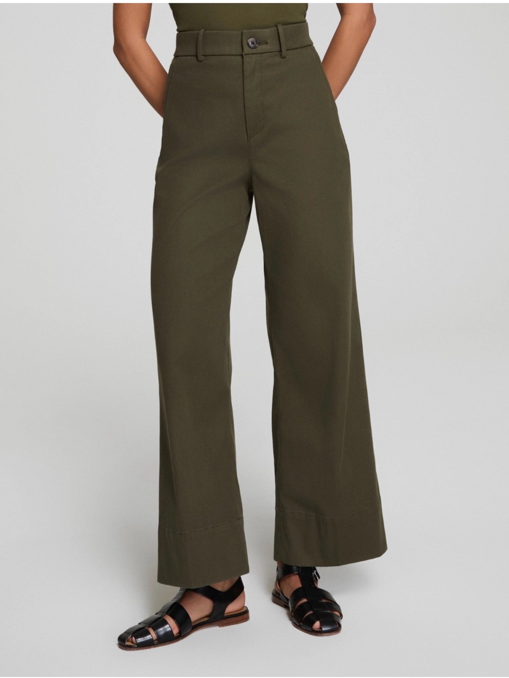 🆕 Spanx super smooth Olive Green Stretch Twill Cropped Wide Leg Pant - Women’s M